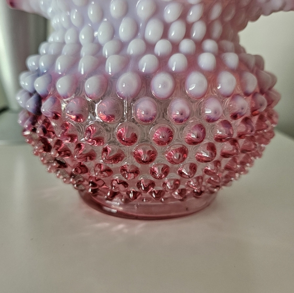 Fenton Cranberry Opalescent Hobnail Double Crimped Vase - Picture 2 of 8